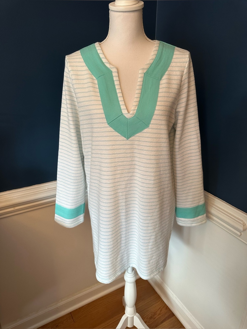 STS Sail to Sable Striped Tunic Dress White Blue Aqua Size L